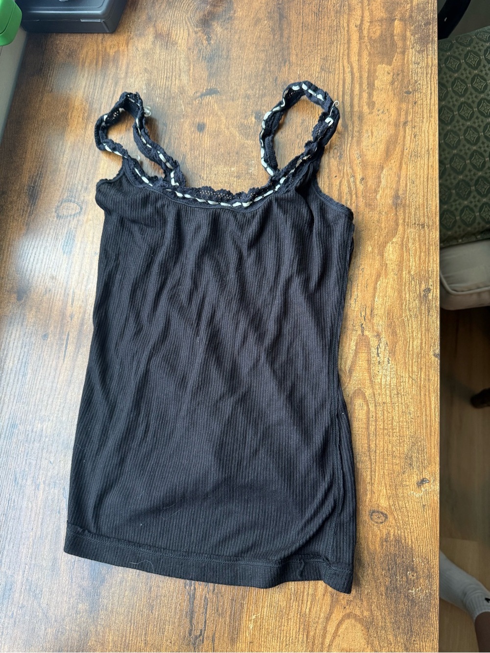 Free People Black Ribbed Lace-Trim Camisole